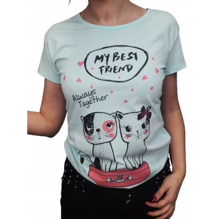 T-shirt Turecka bawełna Kotki na walizce KOLOR MIĘTOWY
