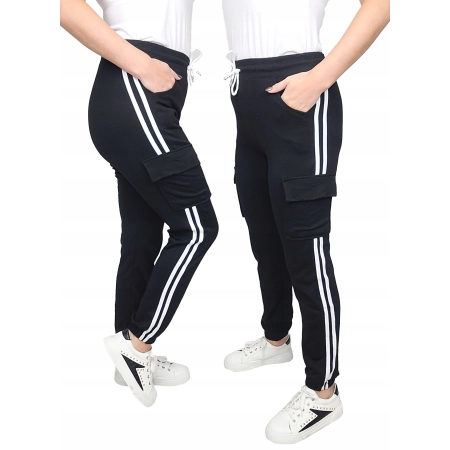 CARGO damskie spodnie bojówki dresy joggery z lampasami