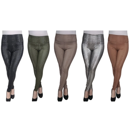 KHAKI Legginsy 3D skóra węża ekoskóra SKAJKA L/XL