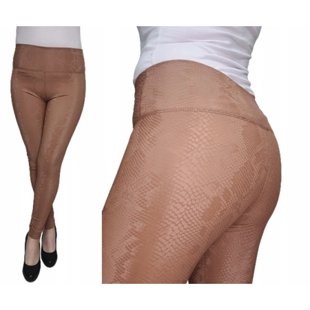 KHAKI Legginsy 3D skóra węża ekoskóra SKAJKA L/XL