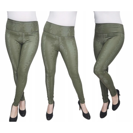 KHAKI Legginsy 3D skóra węża ekoskóra SKAJKA L/XL