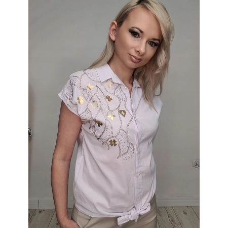 Koszula bluzka biała bawełna cyrkonie złoto XL