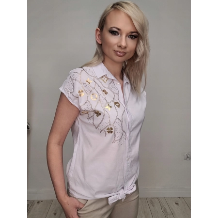 Koszula bluzka biała bawełna cyrkonie złoto XL