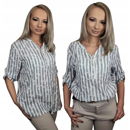 PLUS SIZE Koszula elegancka bluzka damska w paski z rękawem 3/4 rozm. 46-54