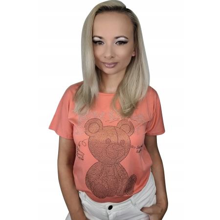 KOLORY T-shirt KOSZULKA bluzka Miś w cyrkonie UNI kolor POMARAŃCZOWY